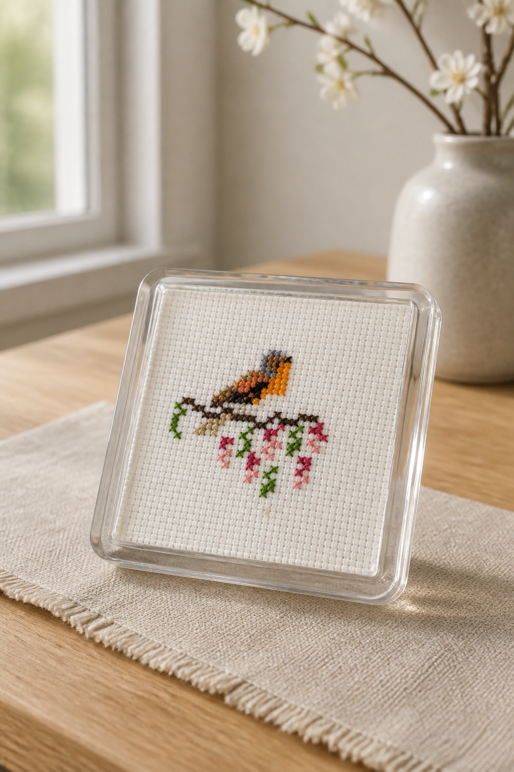 HAND MADE CROSS STICH COASTER INCLUDING P&P TO UK SALE ON 2 ITEMS PLUS ACROSS MY SHOP CODE 118