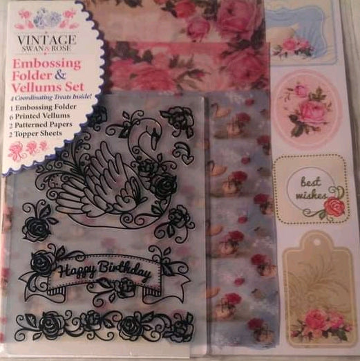 VINTAGE SWAN & ROSE EMBOSSING FOLDER & VELLUMS SET SALE ON 2 ITEMS + ARCOSS MY SHOP INCLUDING P&P TO UK 11