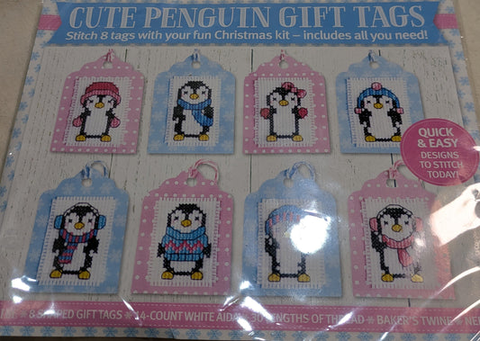 CROSS STITCH CUTE PENGUIN GIFT TAGS KIT INCLUDING P&P TO UK SALE ON 2 ITEMS PLUS ACROSS MY SHOP CODE 17