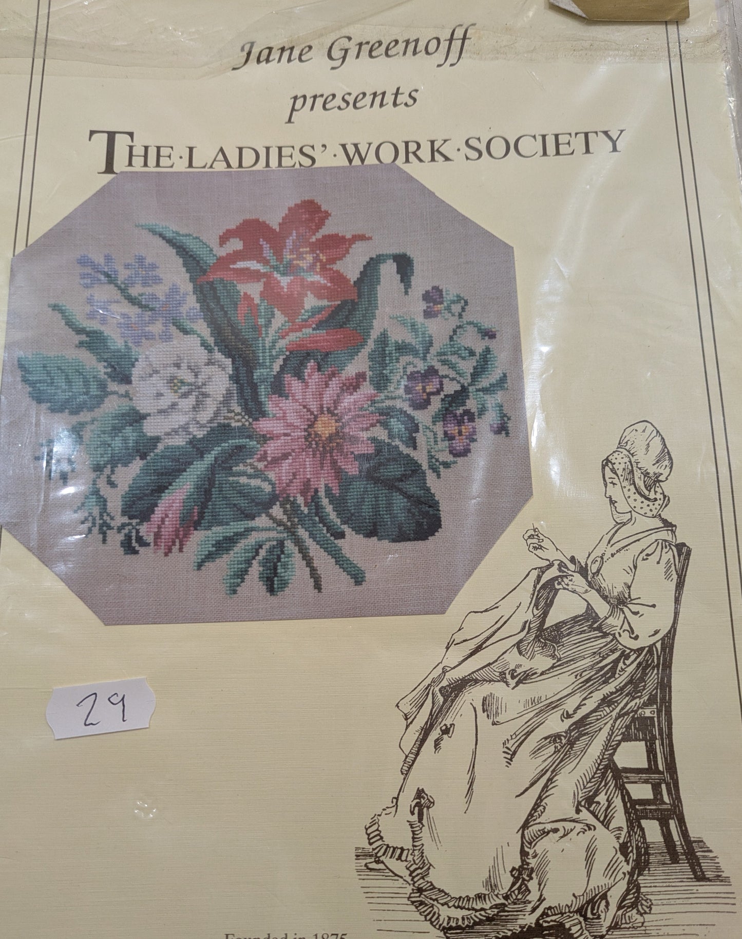 CROSS STITCH CHART OF JANE GREENOFF PRESENTS THE LADIES WORK SOCIETY INCLUDING P&P TO UK SALE ON 2 ITEMS PLUS ACROSS MY SHOP CODE 29