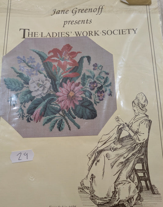 CROSS STITCH CHART OF JANE GREENOFF PRESENTS THE LADIES WORK SOCIETY INCLUDING P&P TO UK SALE ON 2 ITEMS PLUS ACROSS MY SHOP CODE 29