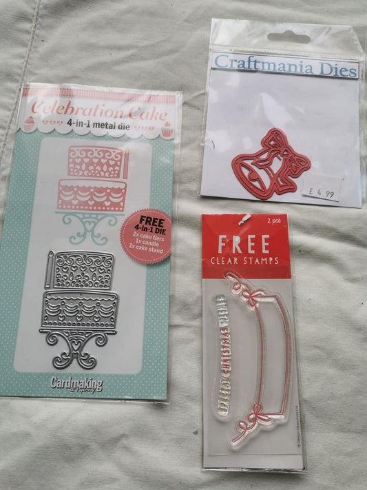 2 RUBBER STAMPS & 4 IN 1 METAL CAKE DIE SALE ON 2 ITEMS + ACROSS MY SHOP INCLUDES P&P TO UK  CODE 27